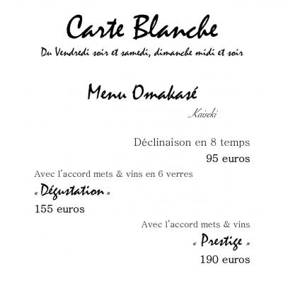 Menu Omakasé Kaiseki Déclinaison en 8 temps