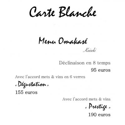 Menu Omakasé Kaiseki Déclinaison en 8 temps